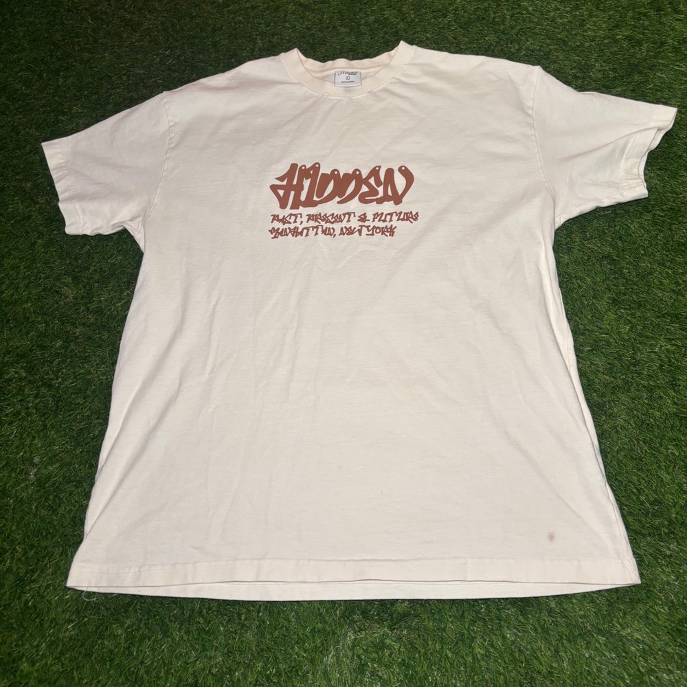 Hidden NY Past Present Future Graffiti Logo T-Shirt Cream Brown Mens Large USA